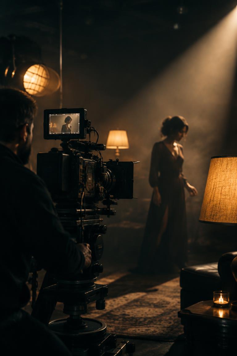 Professional cinema camera filming a performer