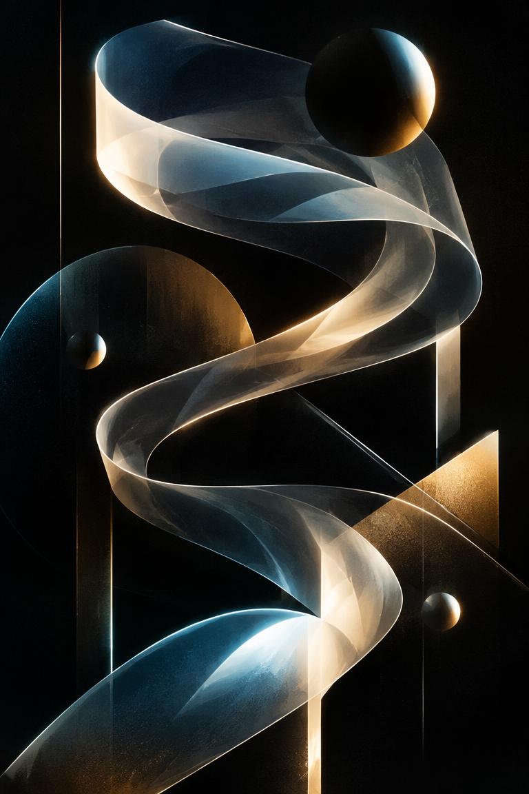 Abstract ribbons and geometric forms in motion